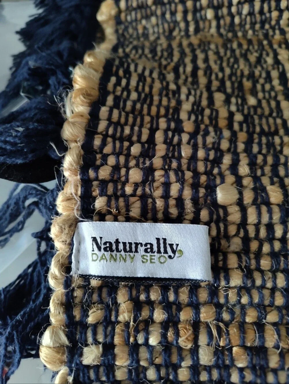 Danny Seo Naturally Woven Cotton Placemats Navy Blue Boho Fringe Set of 4 Euc